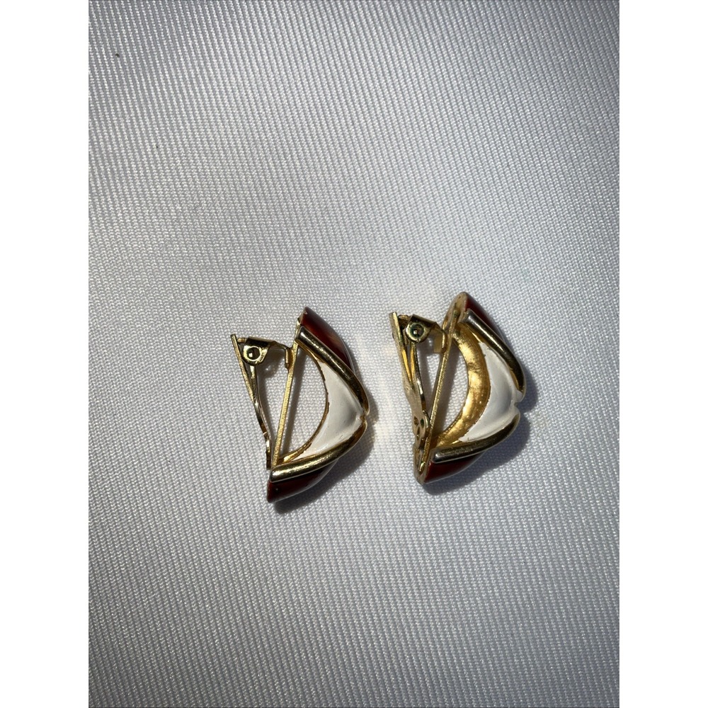Vintage Gold Tone Faux Amber Tortoise Shell Resin Clip On Statement Earrings - Picture 4 of 8
